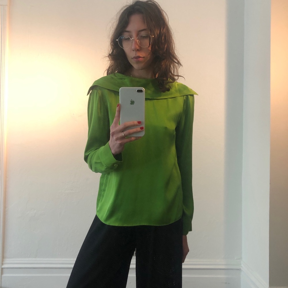 COS green 100% silk blouse